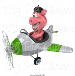 Swine Clipart of 3d French Pig Aviator Pilot Flying a White ...
