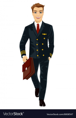 Handsome young man wearing airline pilot uniform Vector ...