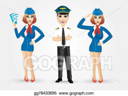 Vector Illustration - Two beautiful stewardesses and ...