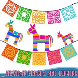 Mexican Pinatas and Bunting - Fiesta Clipart, Comes in png -Instant ...