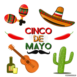 Cinco de Mayo celebration in Mexico, icons set, design ...