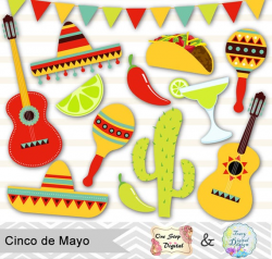 Digital Mexican Fiesta Clip Art, Cinco de Mayo Digital Clipart, Digital  Mexican Party Clip Art, Sombrero, cactus, guitar, pinata, taco 00177