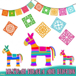 Mexican Pinatas and Bunting - Fiesta Clipart, Comes in png -Instant  Download - Commercial Use, Pinata Clipart, Festival Clipart