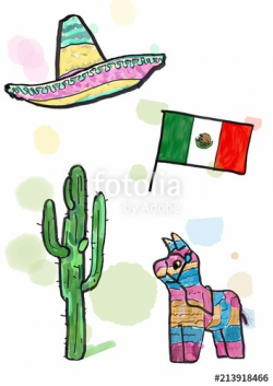 Independence Day in Mexico Items with cactus, sombrero, flag ...