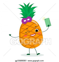 EPS Vector - Cute pineapple cartoon character with bow ...