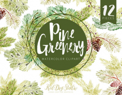 Winter Greenery Watercolor Pine Clipart Set, Winter Laurels, Holiday Pine  Cone Wreath, Christmas Greenery Clip Art Images, Hand Painted PNG