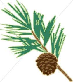 Pine Cone on Branch | Traditional Christmas Decoration Clipart