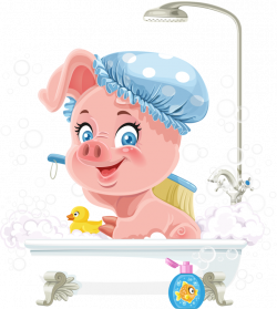 Pretty pink little piggy taking a bath with foam 2.png | Bath, Clip ...