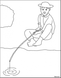 Clip Art: Kids: Pioneer Boy Fishing B&W I abcteach.com ...