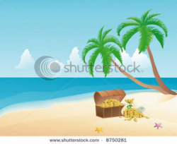 Clip Art Image: Pirate Treasure on a Tropical Beach with ...