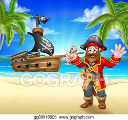 Vector Art - Cartoon pirate on beach. EPS clipart gg89916925 ...