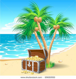 Pirate's Treasure Chest on a Tropical Beach with Three Palm ...