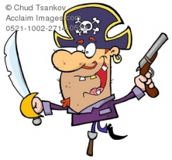 Clipart Illustration of A Pirate Man With a Gun and a Sword