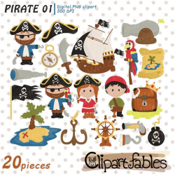 PIRATE clipart, Ahoy clip art, Cute pirate themed art, graphics, Nautical,  Pirate birthday printable clipart for kids - instant download