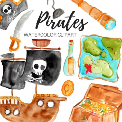 Pirates clipart - Watercolor clipart - Adventure clipart - Sea clipart -  Pirate party - Commercial Use