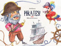 Pirates Clipart 1 Watercolor Pirate Parrot Captain by ...