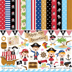 Pirate clipart and digital paper pack for boys and girls ...