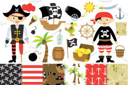 Pirate Clipart and Digital Paper Set ~ Illustrations ...