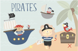 Animal pirates clipart and paper set