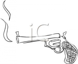 Black and White Smoking Gun - Royalty Free Clipart Picture
