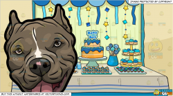 A Pit Bull Head and A Baby Shower Pastry Buffet Table Background