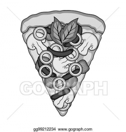 Drawing - A slice of pizza with different ingredients ...