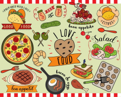 I Love Food Clipart, vector food, food clip art, planner sticker clipart,  food sticker, pizza clipart, bullet journal stickers, menu clipart