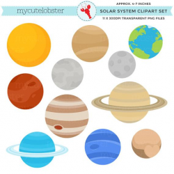 Solar System Clipart Set - clip art of the planets, Earth, moon, sun,  Mercury, Saturn - personal use, small commercial use, instant download
