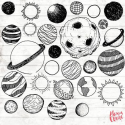 Planets Clipart - Hand Drawn Planet Clipart - Vector Tattoo ...