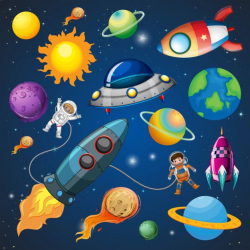 Astronauta y cohete en el espacio Vector Premium | Clip Art ...