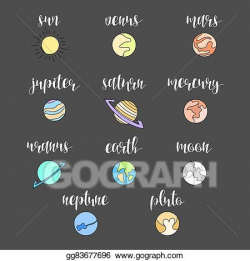 Vector Art - Set painted planets handmade with calligraphy ...