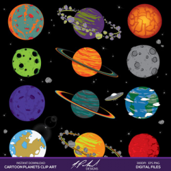 Cartoon Planets In Outer Space Digital Clip Art