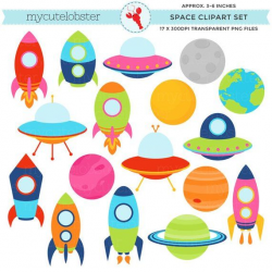 Space Rockets, Ships & Planets Clipart Set - outer space ...