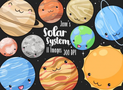 Kawaii Planeten Clipart - Cute-Solar System Download - sofortiger Download  - Erde - Mars - Saturn - Jupiter - Venus - Pluto - Neptun - Uranus