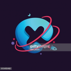 Letter X icon with planet, rocket and orbits lines. Clipart ...