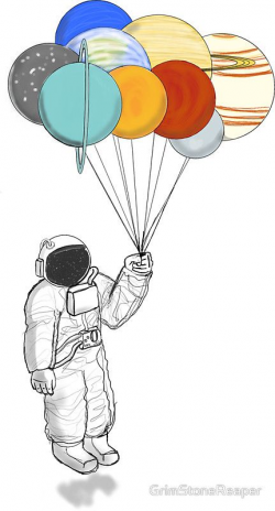 Astronaut with Balloon Planets' Sticker by Miguel Gonzalez ...