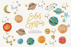watercolor SOLAR SYSTEM clipart, Outer Space Clipart planets graphic space  clipart scrapbook planet clip art, digital image digital download - Vsual