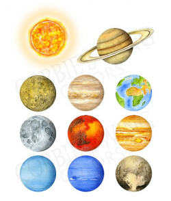 Watercolor Solar System, Planets, Universe. Home decor, wall ...