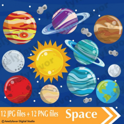 Space Planets Clipart- PNG Images Digital, Clip Art, Instant Download,  Graphics transparent background Scrapbook Party Solar System Moon