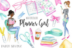 Watercolor Planner Girl Clipart | Fashion Girl Illustration ...