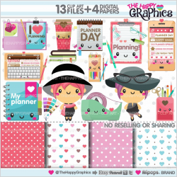 Planner Clipart, Planner Graphics, COMMERCIAL USE, Kawaii ...