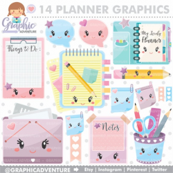 Planner Clipart, Planner Graphics, Planner Elements Clipart, COMMERCIAL  USE, Kawaii Clipart, Planning Clipart, Planner Accessories, Planner