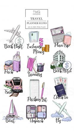 Travel Planner Icons Clip Art Clipart Watercolor Hand Drawn ...