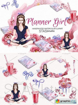 Planner Girl Watercolor Clipart » Free Download Vector Stock ...