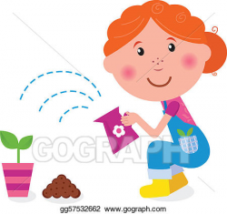 Vector Stock - Small girl is watering plant . Stock Clip Art ...