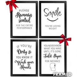Wall Decor Bathroom Picture Frames. Framed wall art quotes for farmhouse  rustic country or modern room home decor bathroom accessories (4pc) Multi  ...
