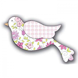 The Kids Room Whimsical Die Cut Wall Plaque, Pink Floral and Pink Floral  Bird