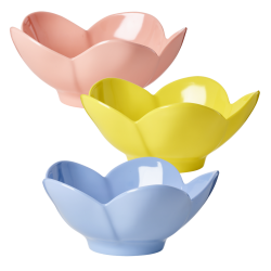 Flower Shaped Melamine Bowls in 3 Assorted Colours Rice DK - Vibrant ...