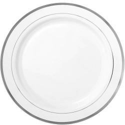 White Silver Premium Tableware - Silver Trim Premium Plastic ...