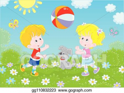 Vector Illustration - Children playing a colorful ball on a ...